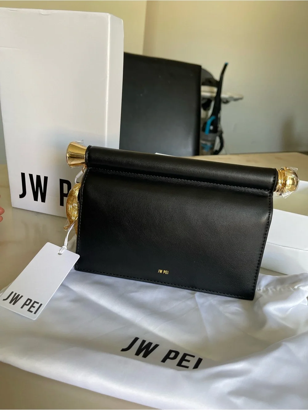 JW PEI Black Shoulder Bag with Gold Leaf Hardware